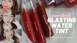 Romand 💧Glasting Water Tint💧 Coral Mist Red Drop Brick River Swatch Indonesia 롬앤 글래스팅 워터 틴트 [upl. by Adikram962]