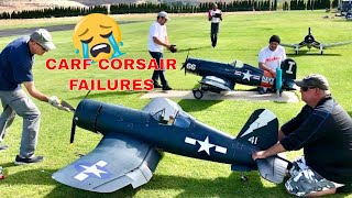 Crash Giant Scale RC F4U Corsairs CARF with Moki Radial Engines with a cowl and gear failure [upl. by Joleen]