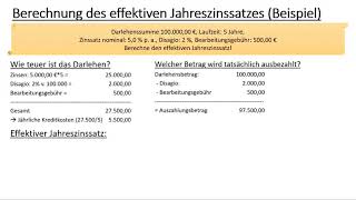 Der effektive Jahreszinssatz Erklärung Disagio Formel Berechnung [upl. by Aivan]