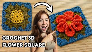 Crochet 3D Flower Granny Square Tutorial  Brunaticality Crochet [upl. by Cavan]