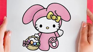 Como dibujar a Hello Kitty kawaii conejo de pascua  dibujos de sanrio [upl. by Allan]