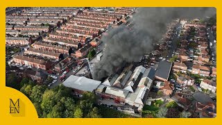 Dramatic aerial footage shows plumes of smoke from Manchester fire [upl. by Nerreg]