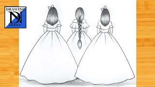 How to draw a three Girl best friend  Very easy sketch for beginner  Girl Friendship drawing [upl. by Urbai]