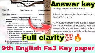 💯9th english fa3 Question Paper 2024 with Answer keyap fa3 9th class english Answer key 2024🔥 [upl. by Akcebar]