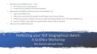 Perfecting your NSF biographical sketch A SciENcv Workshop [upl. by Renrut]