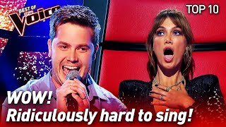 TOP 10  HARDEST SONGS to sing in the Blind Auditions of The Voice [upl. by Sirahc]