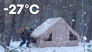 27° Winter Camping With a Heated Tent  Snowfall and Frost  ASMR [upl. by Valoniah]