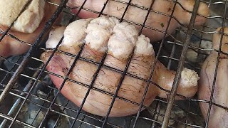 GRILLED MOUTON TESTICLES COOKING WHOLE  LAMB BALLS [upl. by Anairam]