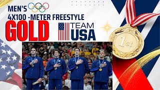 US Wins First Gold at Men’s 4×100Meters Freestyle Relay at 2024 Paris Olympics [upl. by Ayamat]