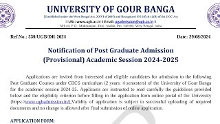 University of Gour Banga PG Admission 20242025  MA  MSc  Mcom amp Other Subejects [upl. by Gehman843]