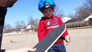 2 Year Old Gets His First Skateboard [upl. by Cesaria]