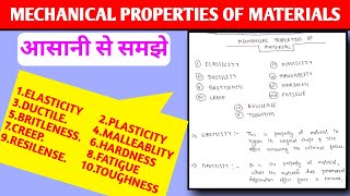 MECHANICAL PROPERTIES OF MATERIALS  ELASTICITY  DUCTILE  CREEP  FATIGUE  HARDNESS ETC [upl. by Nitsud695]