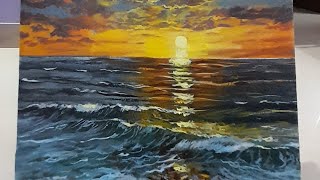 sunset sea painting in acrylic  step by step  art  painting artist nature timelapse [upl. by Deer]