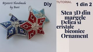 Cum se face o stea 3D din margele Delica si cristale biconice  Part 1 Beaded Star Ornament [upl. by Aniral]