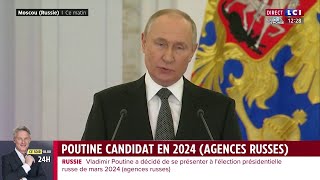 Vladimir Poutine candidat à lélection présidentielle russe de 2024 [upl. by Eenimod253]