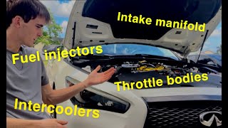 Removing Cleaning and ReInstalling my Q50 vr30s Injectors Intercoolers and Intake Manifold [upl. by Zerelda]