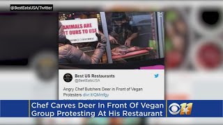 Vegans Protest Restaurant So Chef Carves Deer In Front Of Them [upl. by Eignat]