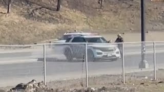 Wild chase in Canada sees police trying to catch suspect on a scooter [upl. by Attenna665]