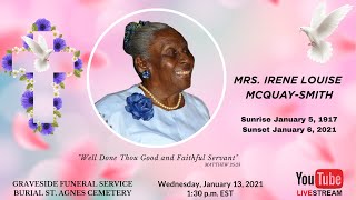 Funeral Service for the late Mrs Irene Louise McQuaySmith [upl. by Major]