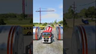 Mixed Colour Cement Truck amp Buses vs Bollards crash shorts beamngdrive truck [upl. by Llehsor]