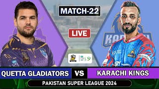 PSL 9 LIVE Karachi Kings vs Quetta Gladiators 22 MATCH Live Score  QG vs KK Live Match  KK [upl. by Guillema]