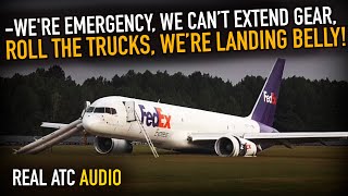 FedEX Boeing 757 GEAR UP LANDING After Hydraulic failure REAL ATC [upl. by Pinelli547]