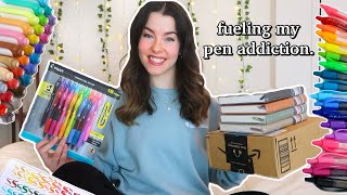 stationery haul🖊️📚🌈✨ UNBOXING  SWATCHES  mildliners pentel sign brush pens pilot G2 pens [upl. by Fillander169]