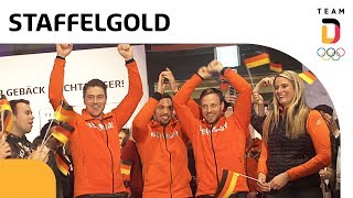 ChampagnerDusche im StaffelTeam der Rennrodler 🥇  Team Deutschland [upl. by Notsuh]