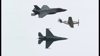 F35 F16 P51 Heritage Flight  2018 Rhode Island ANG Air Show [upl. by Talich]