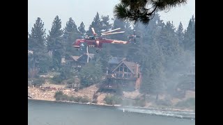 Line Fire 🔥 in Big Bear 2 Helicopters filling up with lake water and heading South West Linefire [upl. by Laks543]