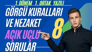 8 Sınıf Görgü Kuralları ve Nezaket Dersi 1 Dönem 1 Yazılı Sınavı Açık Uçlu Soruları ve Cevapları [upl. by Helsie]