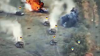 Brutal attack How Ukrainian ace FPV drone pilot destroys a huge Russian convoy with precise hits [upl. by Arvie882]