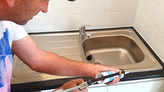 How To SiliconeMastic Around A Sink [upl. by Dilan]