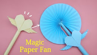 DIY Paper FAN  Beautiful Fairy Magic Wand  Pull Down Will Turn Into a Beautiful Fan 摺紙—機關扇子可伸縮 [upl. by Cecilla]