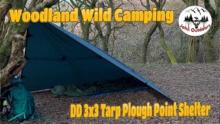 Woodland Wild Camping  DD Tarp Plough Point Shelter Setup [upl. by Sidnarb121]