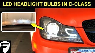 INSTALL LEDS BULBS IN MERCEDES CCLASS PROJECTOR HEADLIGHTS [upl. by Nairrod]