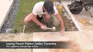 How to Lay Travertine Pavers French Pattern [upl. by Yztim320]