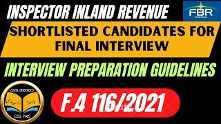 Inspector Inland Revenue Shortlisted Aspirants List for Final Interview  Interview Preparation Tips [upl. by Garrick994]