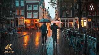 Rain Walk in Amsterdam・4K ASMR [upl. by Anallij]