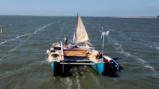 I Finally Sailed My Project Catamaran to A Boatyard with a dinghy mast  Wildling Sailing [upl. by Kilah]