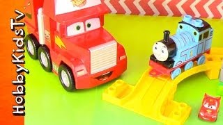 Thomas the Train Mega Blocks  Lightning McQueen Have A Race HobbyKidsTV [upl. by Eymaj]