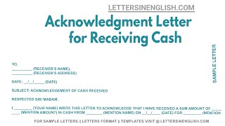 Acknowledgment Letter For Receiving Cash  Sample Letter of Acknowledgement About Receiving Cash [upl. by Adamski]