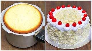 White Forest Cake in Pressure Cooker  White Forest Cake Without Oven  Birthday Cake Recipe [upl. by Miharbi]