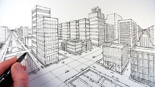 How To Draw A City Using Two Point Perspective [upl. by Macintyre924]