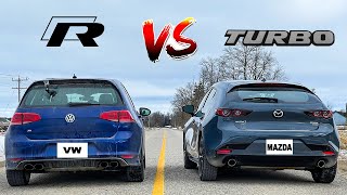 2021 Mazda3 25 Turbo vs VW Golf R  Drag Race [upl. by Esdnil]