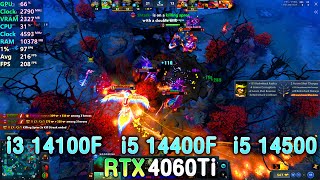 INTEL i3 14100F VS i5 14400F VS i5 14500  RTX 4060 Ti 8GB  Dota 2  1080p 2024 [upl. by Brenk]