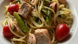 Rezept  Spaghetti mit Lachs und grünen Spargel  Pasta [upl. by Fi174]