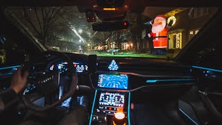 2023 AUDI RS6  Christmas Santa Hunt  ASMR Night City Drive  Cockpit View [upl. by Nosretep]