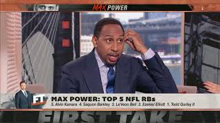 Stephen A disagrees with Maxs top 5 NFL running backs list  First Take  ESPN [upl. by Neelrak]