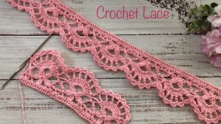 Crochet Lace Edging Crochet Trim with Flowers and Fans Crochet Video Tutorial [upl. by Htebasile]